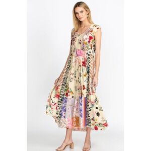 Johnny Was Cosmo Lola Silk Maxi Dress M Butterfly Floral Patchwork Boho Art NWT